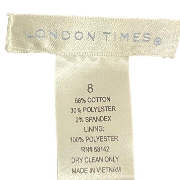 London Times Denim Cotton Stretch V-Neck Sheath Sleeveless Pleated Dress sz 8 - Picture 16 of 16